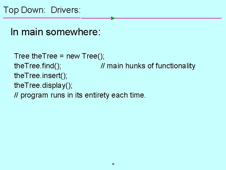 Top Down: Drivers: In main somewhere: • Tree the. Tree = new Tree(); •