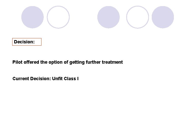 Decision: Pilot offered the option of getting further treatment Current Decision: Unfit Class I