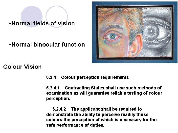  • Normal fields of vision • Normal binocular function Colour Vision 6. 2.