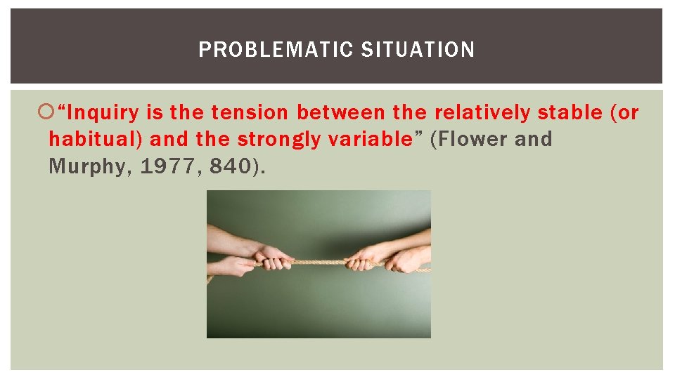 PROBLEMATIC SITUATION “Inquiry is the tension between the relatively stable (or habitual) and the PROBLEMATIC SITUATION “Inquiry is the tension between the relatively stable (or habitual) and the
