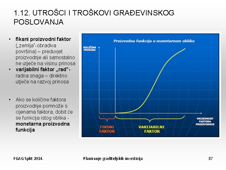 1. 12. UTROŠCI I TROŠKOVI GRAĐEVINSKOG POSLOVANJA • • • fiksni proizvodni faktor („zemlja”-obradiva