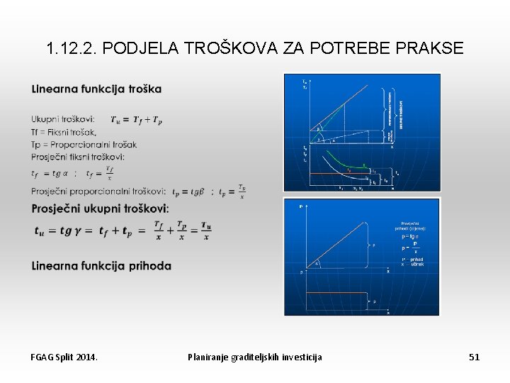 1. 12. 2. PODJELA TROŠKOVA ZA POTREBE PRAKSE FGAG Split 2014. Planiranje graditeljskih investicija