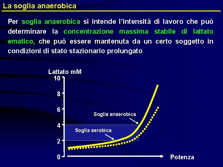 La soglia anaerobica Per soglia anaerobica si intende l’intensità di lavoro che può determinare