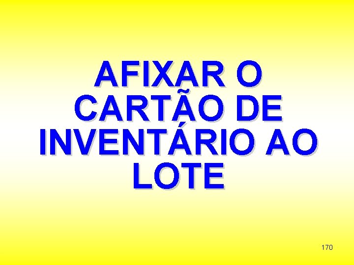 AFIXAR O CARTÃO DE INVENTÁRIO AO LOTE 170 