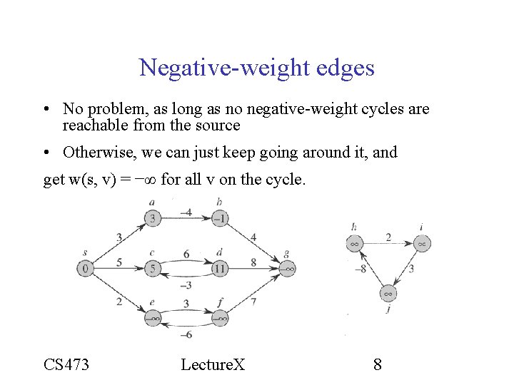 Negative-weight edges • No problem, as long as no negative-weight cycles are reachable from Negative-weight edges • No problem, as long as no negative-weight cycles are reachable from