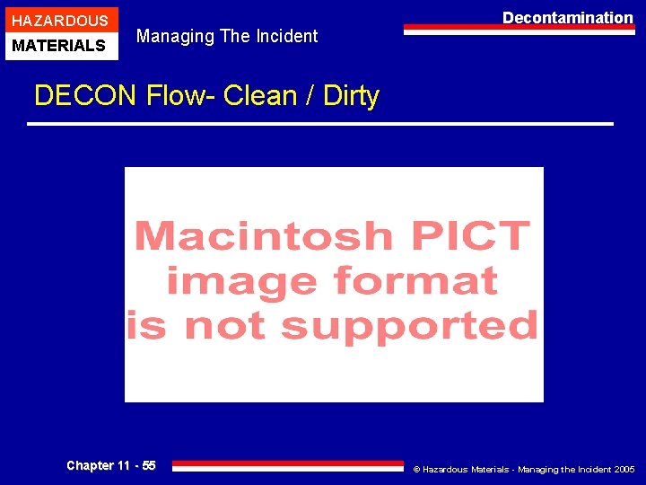 HAZARDOUS MATERIALS Managing The Incident Decontamination DECON Flow- Clean / Dirty Chapter 11 -