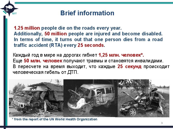 Brief information 1. 25 million people die on the roads every year. Additionally, 50