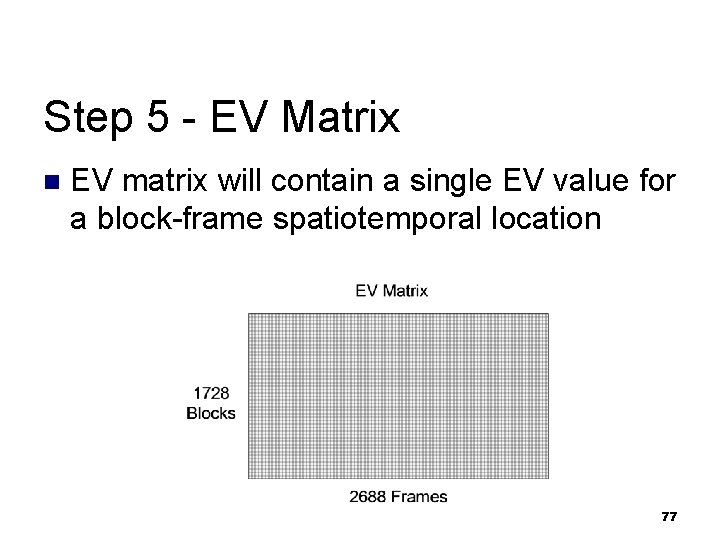 Step 5 - EV Matrix n EV matrix will contain a single EV value