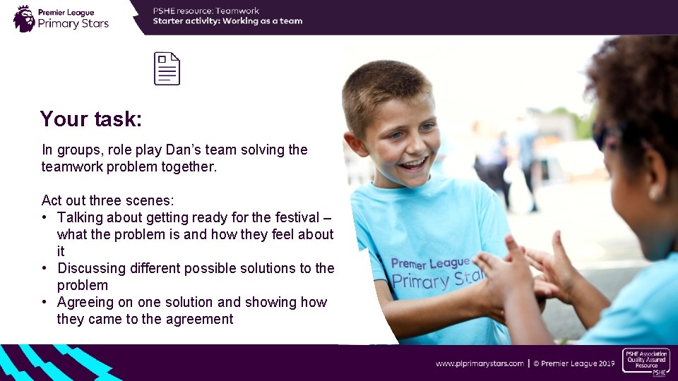 Your task: In groups, role play Dan’s team solving the teamwork problem together. Act Your task: In groups, role play Dan’s team solving the teamwork problem together. Act