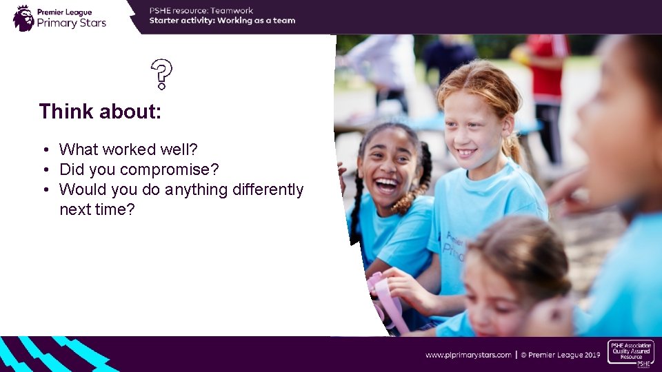 Think about: • What worked well? • Did you compromise? • Would you do Think about: • What worked well? • Did you compromise? • Would you do