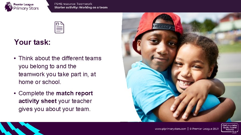 Your task: • Think about the different teams you belong to and the teamwork Your task: • Think about the different teams you belong to and the teamwork
