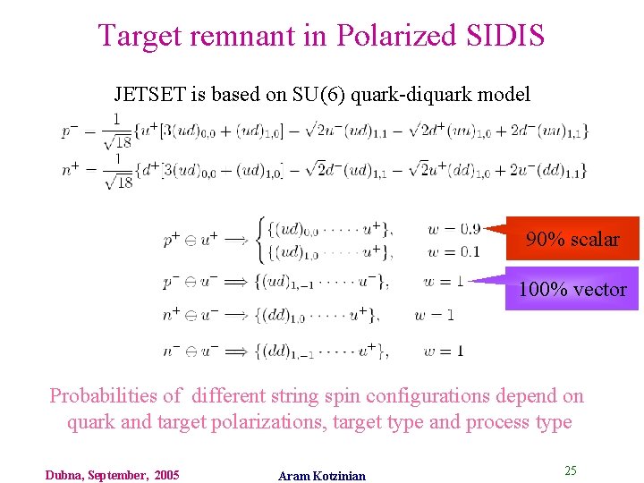 Target remnant in Polarized SIDIS JETSET is based on SU(6) quark-diquark model 90% scalar