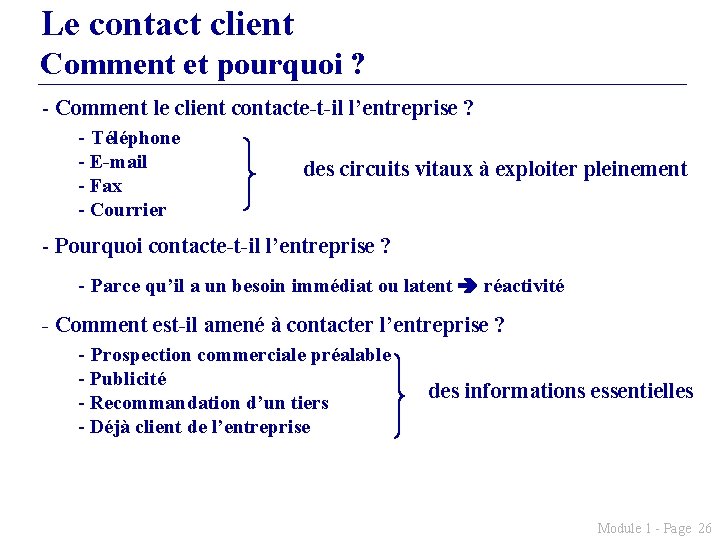 Le contact client Comment et pourquoi ? - Comment le client contacte-t-il l’entreprise ?