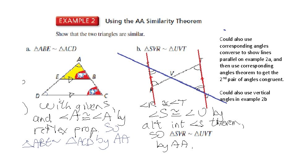 Could also use corresponding angles converse to show lines parallel on example 2 a,