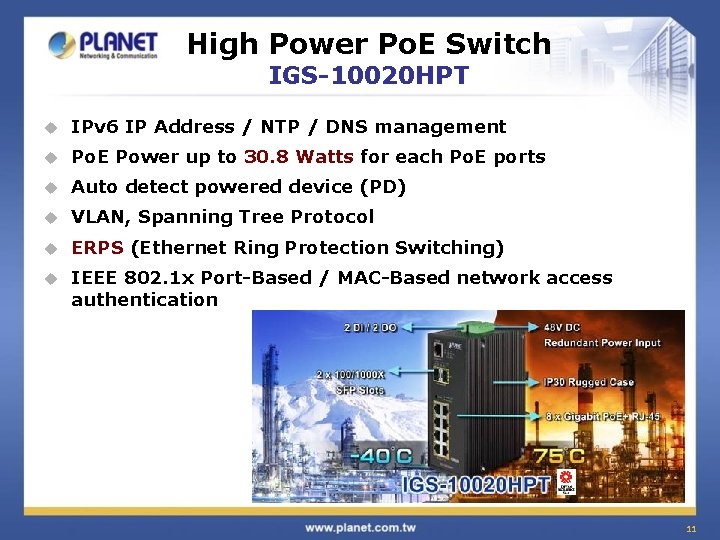 High Power Po. E Switch IGS-10020 HPT u IPv 6 IP Address / NTP