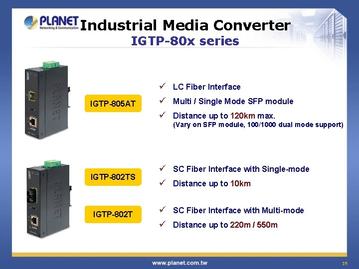 Industrial Media Converter IGTP-80 x series ü LC Fiber Interface IGTP-805 AT ü Multi