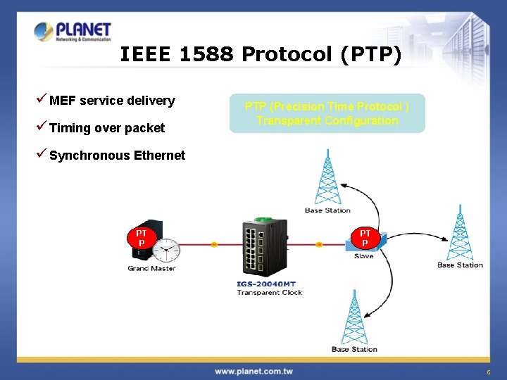 IEEE 1588 Protocol (PTP) ü MEF service delivery ü Timing over packet PTP (Precision