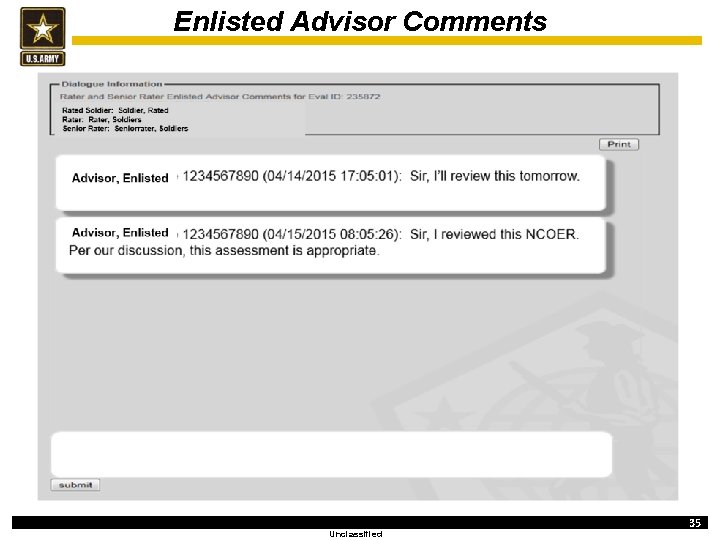 Enlisted Advisor Comments Unclassified 35 