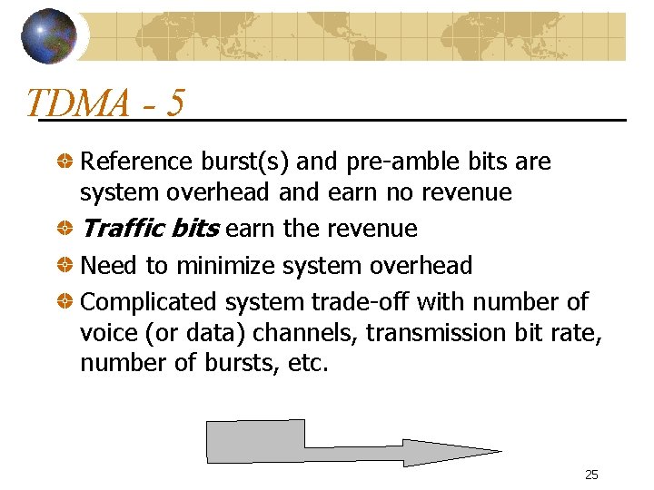 TDMA - 5 Reference burst(s) and pre-amble bits are system overhead and earn no