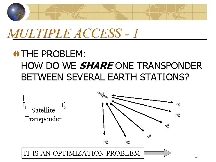 MULTIPLE ACCESS - 1 THE PROBLEM: HOW DO WE SHARE ONE TRANSPONDER BETWEEN SEVERAL