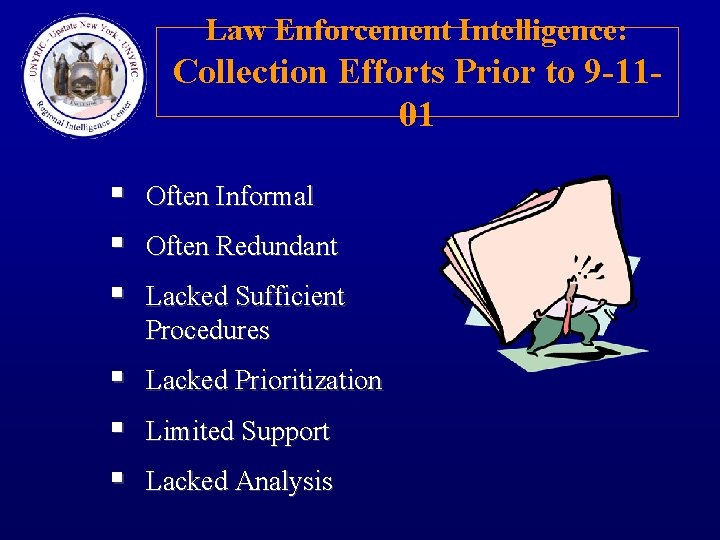Law Enforcement Intelligence: Collection Efforts Prior to 9 -1101 § § § Often Informal