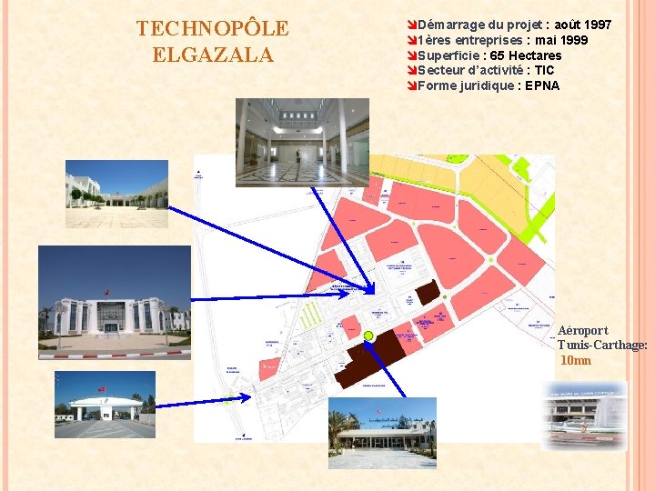 TECHNOPÔLE ELGAZALA îDémarrage du projet : août 1997 î 1ères entreprises : mai 1999