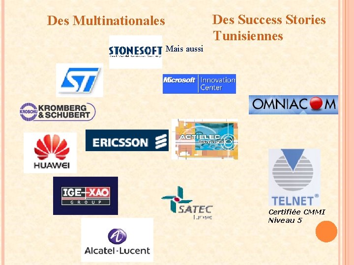 Des Success Stories Tunisiennes Des Multinationales Mais aussi Certifiée CMMI Niveau 5 