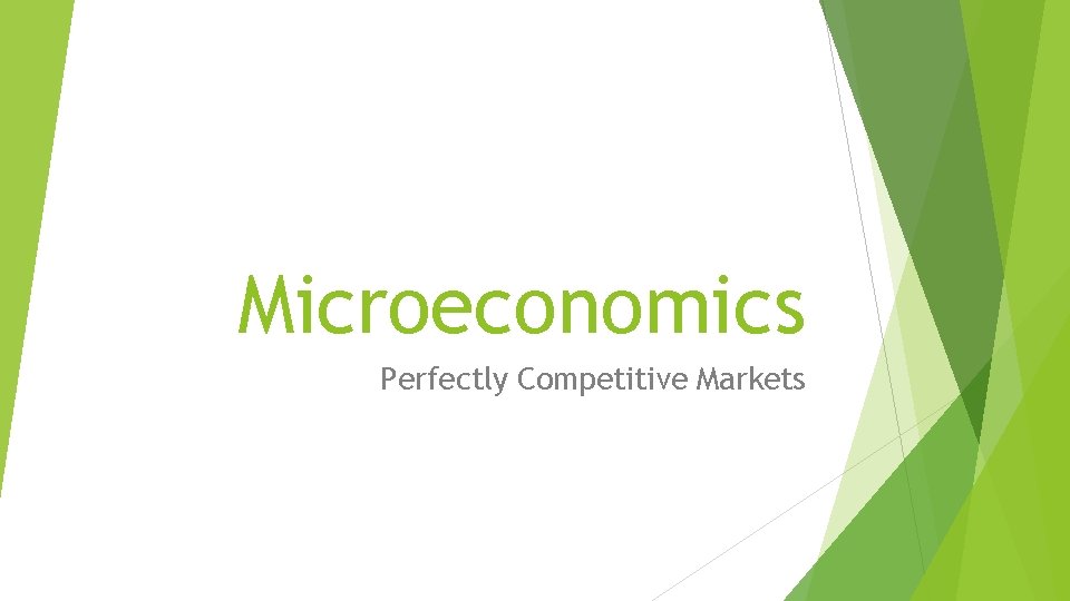 Microeconomics Perfectly Competitive Markets 