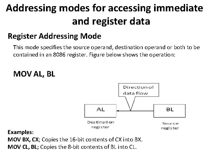 Addressing modes for accessing immediate and register data Register Addressing Mode This mode specifies