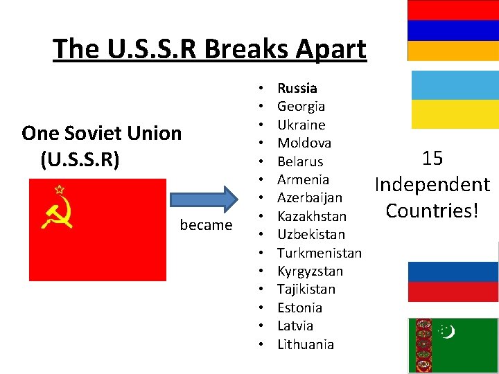 The U. S. S. R Breaks Apart One Soviet Union (U. S. S. R) The U. S. S. R Breaks Apart One Soviet Union (U. S. S. R)