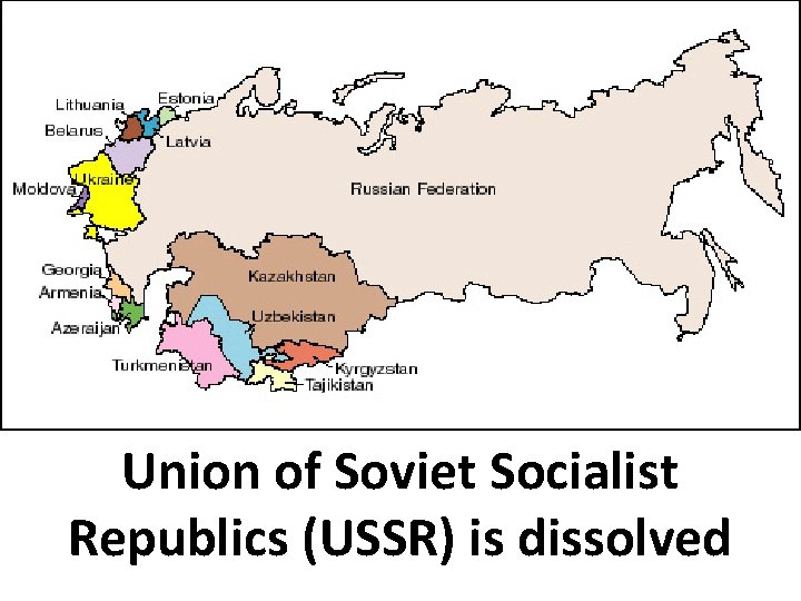 Union of Soviet Socialist Republics (USSR) is dissolved Union of Soviet Socialist Republics (USSR) is dissolved