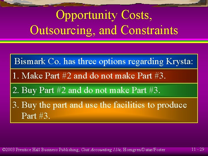Opportunity Costs, Outsourcing, and Constraints Bismark Co. has three options regarding Krysta: 1. Make