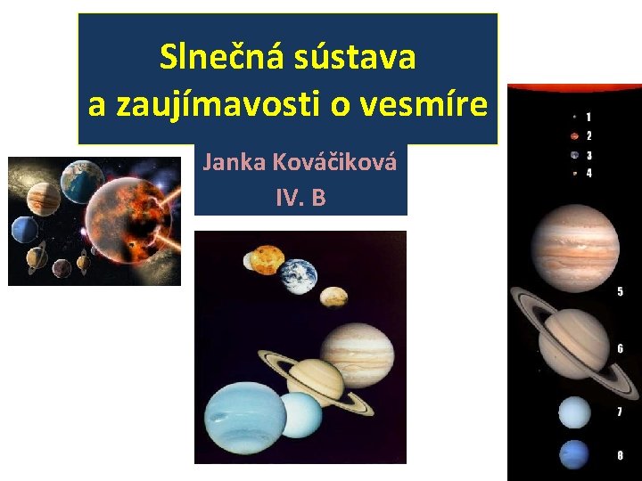 Slnečná sústava a zaujímavosti o vesmíre Janka Kováčiková IV. B 