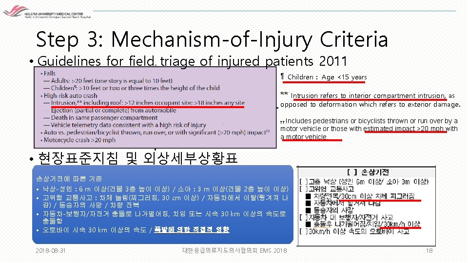Step 3: Mechanism-of-Injury Criteria • Guidelines for field triage of injured patients 2011 ¶