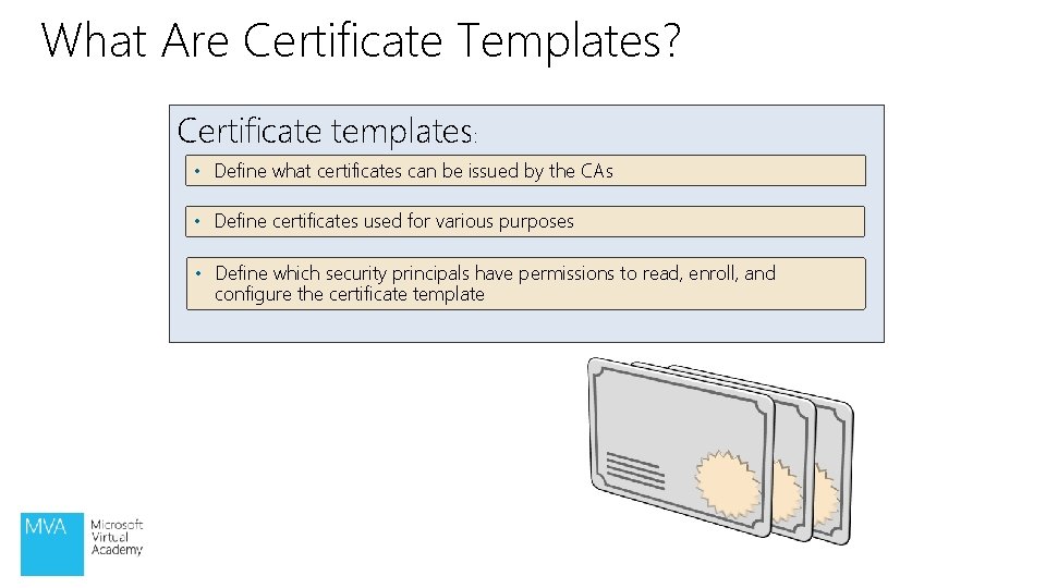 What Are Certificate Templates? Certificate templates: • Define what certificates can be issued by What Are Certificate Templates? Certificate templates: • Define what certificates can be issued by