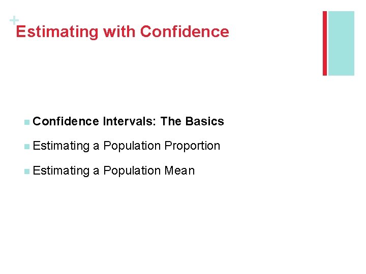 + Estimating with Confidence n Confidence Intervals: The Basics n Estimating a Population Proportion