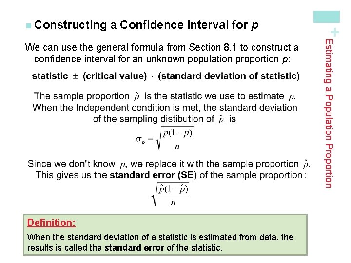 a Confidence Interval for p Definition: When the standard deviation of a statistic is