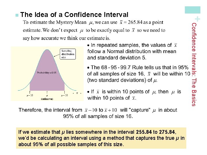 Idea of a Confidence Interval + n The Confidence Intervals: The Basics If we