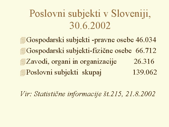 Poslovni subjekti v Sloveniji, 30. 6. 2002 4 Gospodarski subjekti -pravne osebe 46. 034