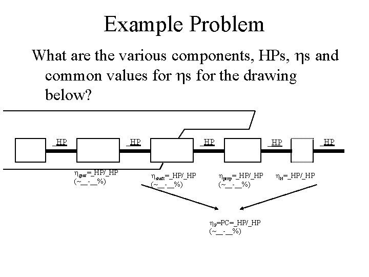 Example Problem What are the various components, HPs, hs and common values for hs