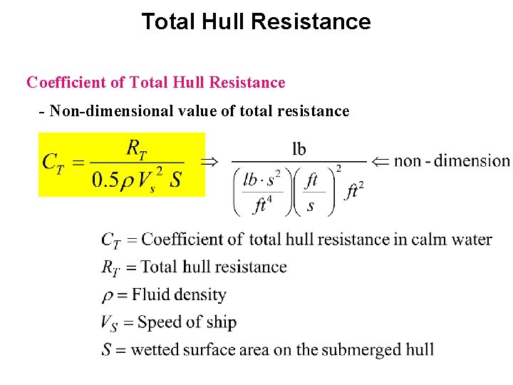 Total Hull Resistance Coefficient of Total Hull Resistance - Non-dimensional value of total resistance