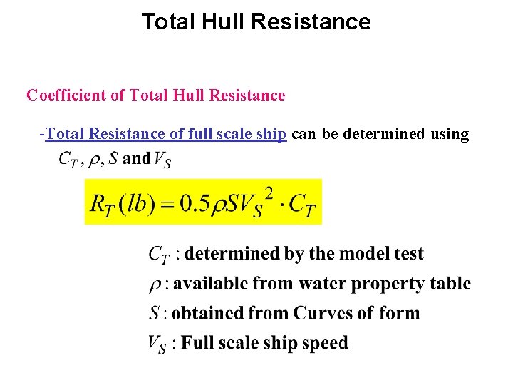 Total Hull Resistance Coefficient of Total Hull Resistance -Total Resistance of full scale ship