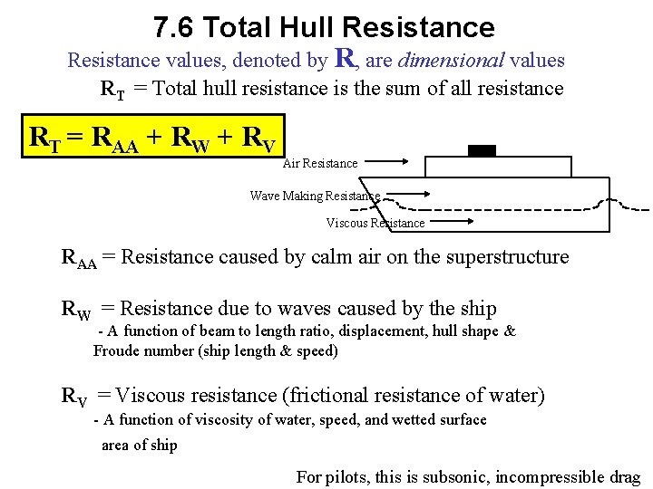 7. 6 Total Hull Resistance values, denoted by R, are dimensional values RT =