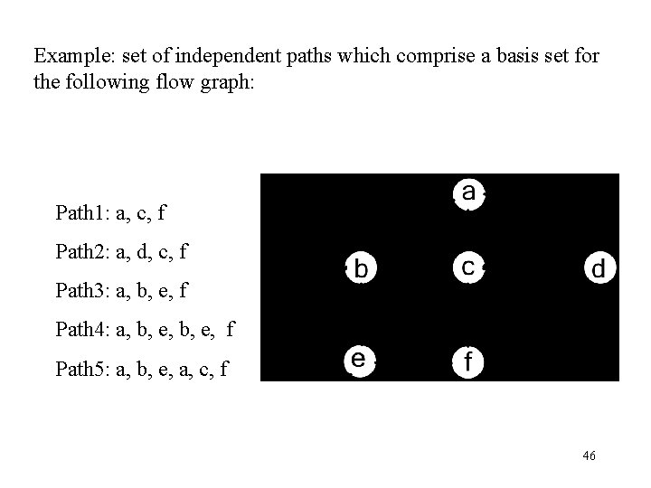 Example: set of independent paths which comprise a basis set for the following flow