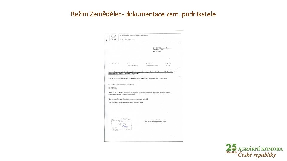 Režim Zemědělec- dokumentace zem. podnikatele 