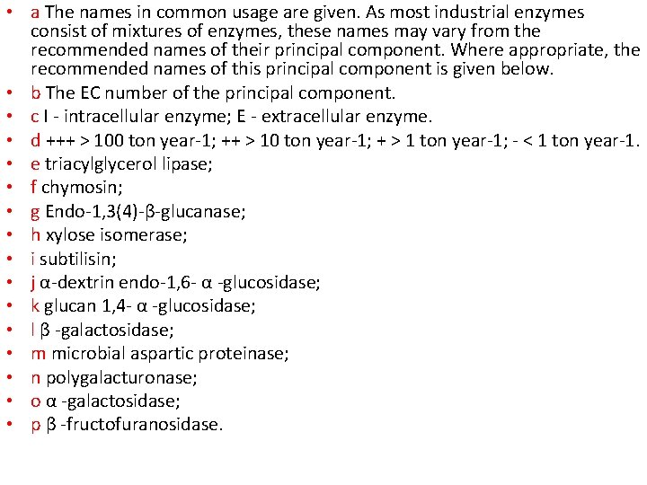  • a The names in common usage are given. As most industrial enzymes