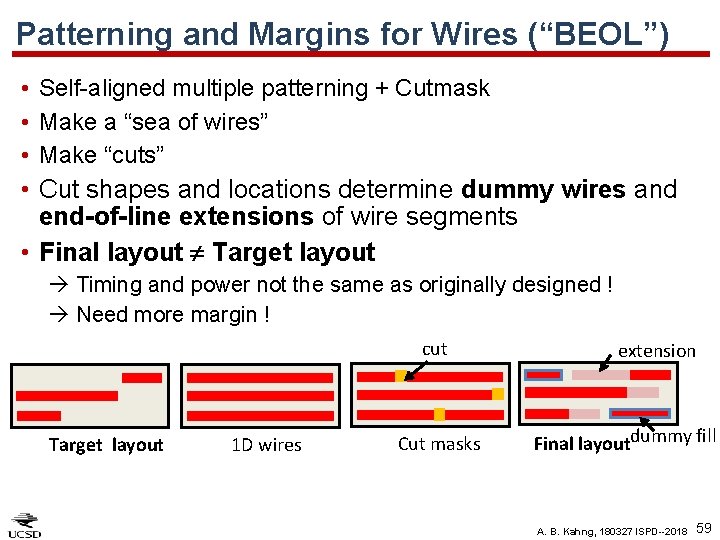 Patterning and Margins for Wires (“BEOL”) • Self-aligned multiple patterning + Cutmask • Make
