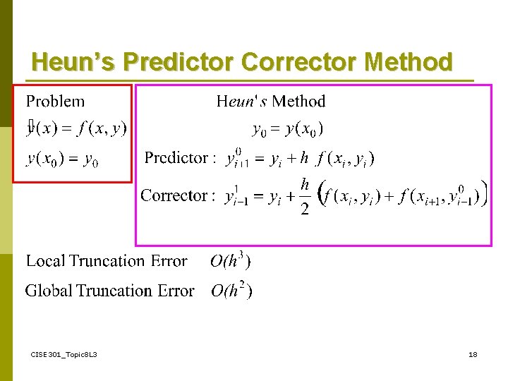 Heun’s Predictor Corrector Method CISE 301_Topic 8 L 3 18 