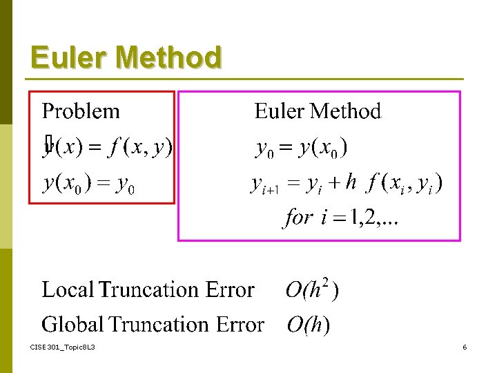 Euler Method CISE 301_Topic 8 L 3 6 