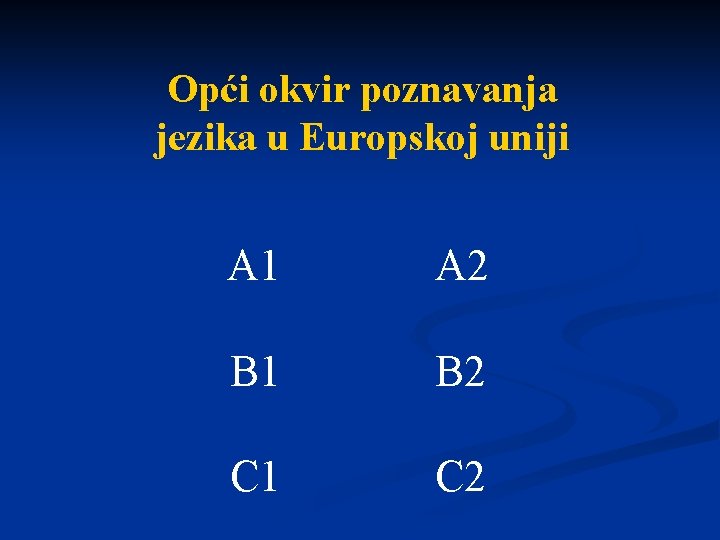 Opći okvir poznavanja jezika u Europskoj uniji A 1 A 2 B 1 B